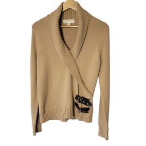 Women's Tan Sweater with Buckle Detail